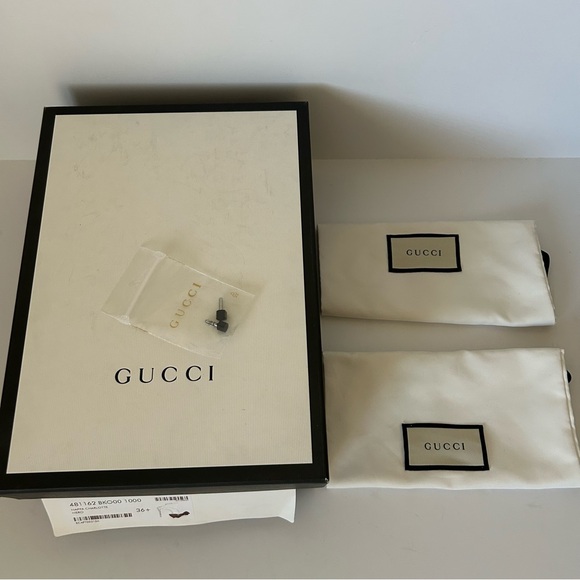 Gucci Women's Ilse Big Bow Crystals Soft Black Leather Stiletto Sandals 36.5 - Picture 11 of 11